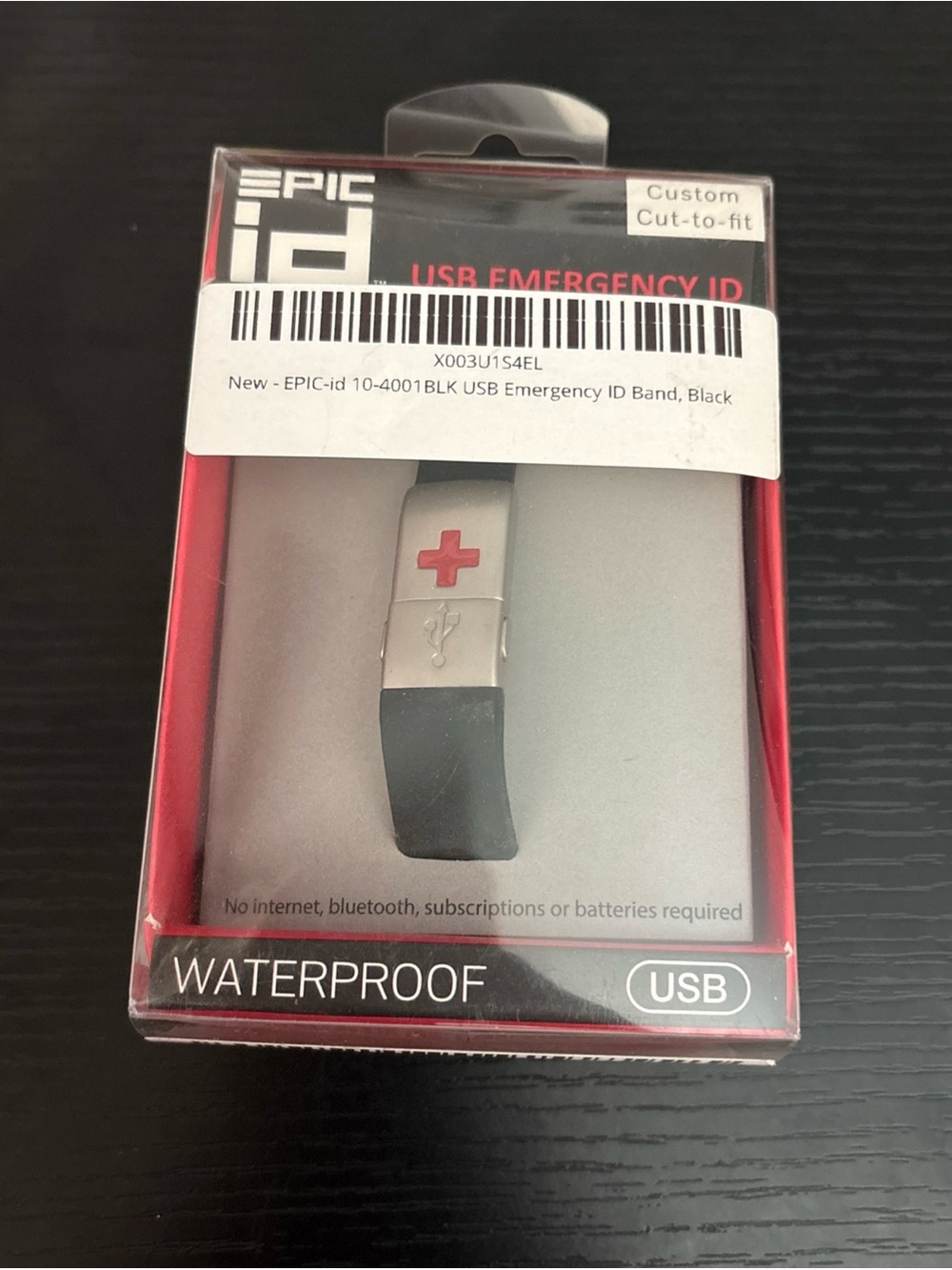 EPIC-ID waterproof USB Medical emergency cut-to-fit silicone ID Bracelet NIB
